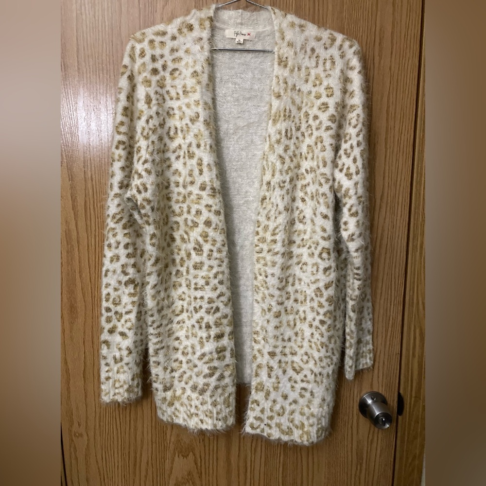 Anthropologie Women PEYTON PRIMROSE Leopard Print Eyelash Cardigan Size XL